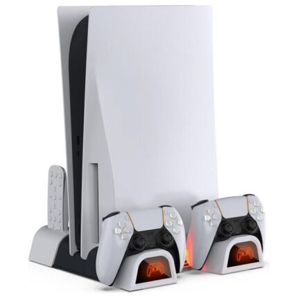 منصة تبريد للبلايستيشن 5 وشحن للكنترولرات وقواعد لحفظ الاشرطة مع اضاءة LED