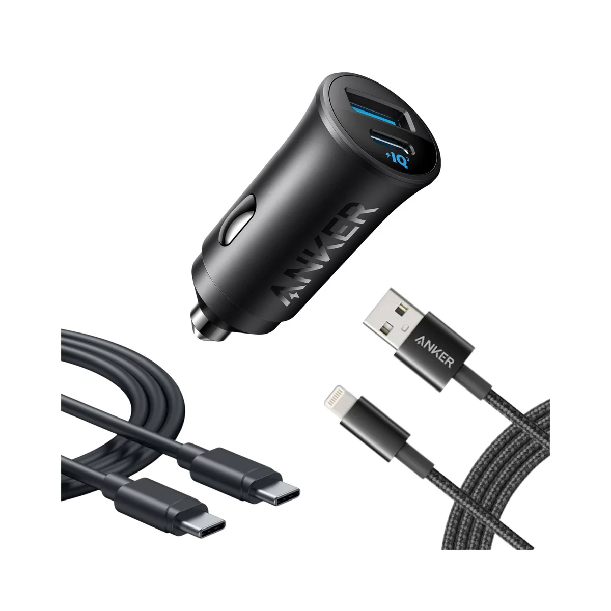 Anker-Ultra-Compact-30W-Car-Charger-with-Type-C-Type-C-and-USB-Lightning-Cables-Black (2)