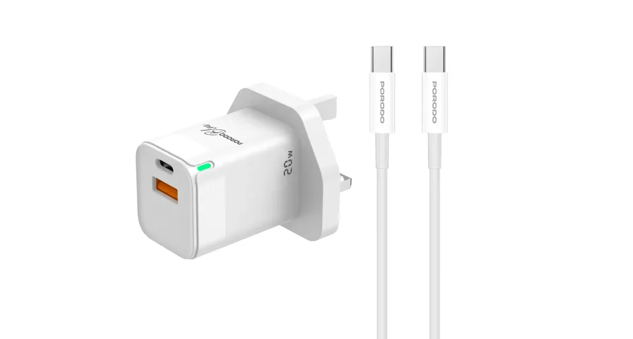 Porodo Blue Ultra-Quick Charger USB-A to USB-C (1m Type-C Cable Included)= - White (3)