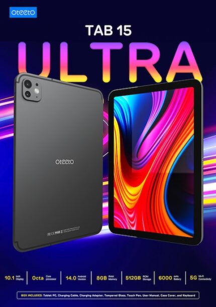 ايباد من شركة Oteeto TAB 15 ULTRA  مع كيبورد ذكي وقلم وكفر و ستكر حماية